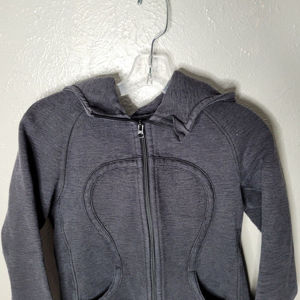 Lululemon Sweater Womens 4 Black Full Zip Hoodie Sweatshirt Scuba Cotton Faded - Picture 2 of 5